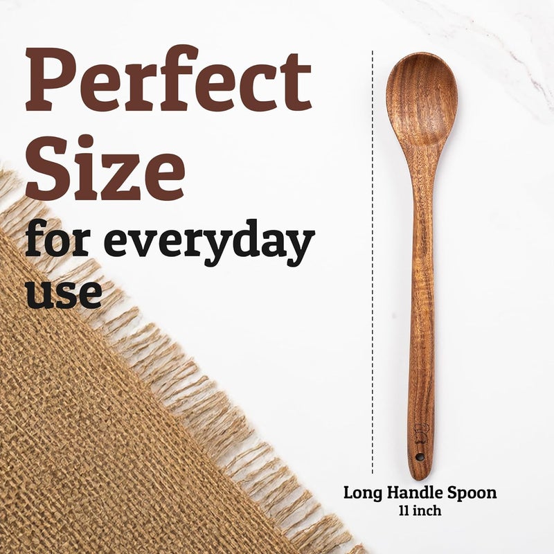 Priority Chef PriorityChef Long Wooden Spoon for Cooking, Durable Teak Large Cooking Spoon for Serving, Stirring & Daily Use – Safe for Nonstick & Cast Iron Cookware - Image 4